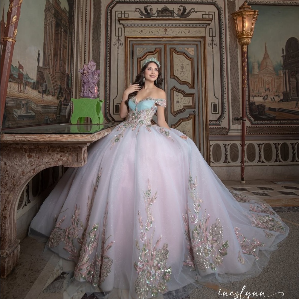 Elegant Pink and Blue Ball Gown